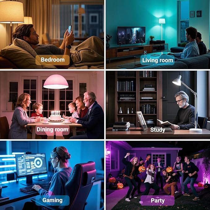 TJOY 4 Pack Smart Light Bulbs, Bluetooth WiFi Led Bulb Work with Alexa &Google Assistant, RGB Color Changing Alexa Bulbs, Music Sync, 2700K-6500K, 9W(60W Equivalent), A19 E26 800LM, 2.4Ghz WiFi only