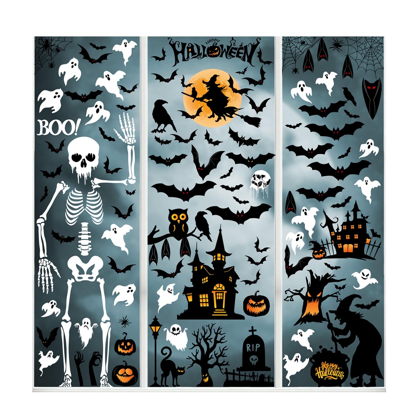 Halloween Window Clings, Halloween Window Stickers Decorations, Double-Side Removable Decals for Party Décor