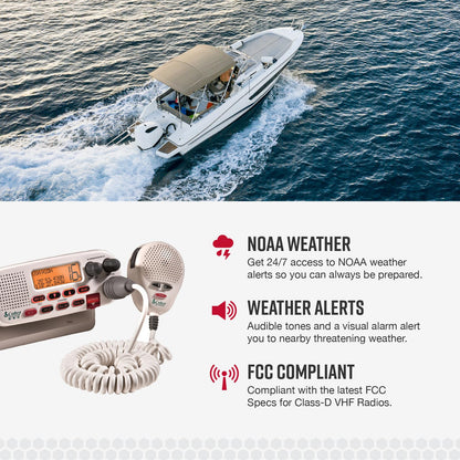 Cobra MR F45-D Fixed Mount VHF Marine Radio – 25 Watt VHF, Submersible, LCD Display, Noise Cancelling Microphone, NOAA Weather Channels, Signal Strength Meter, Scan Channels, White