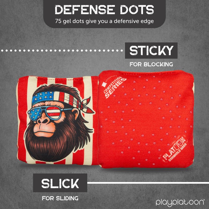 Play Platoon Competition Series Professional Cornhole Bags Set of 8 - Double Sided Slick and Stick with Rubber Sticky Dot Slow Side Corn Hole Bags for Tossing Game - Regulation Weight, Designed in USA