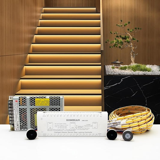 Intelligent Motion Triggered LED Stair Lighting Kit KMG-3233, 40" Cuttable LED Strip Light for Indoor LED Stair Lights (Warm White 3000K,14 Stairs)
