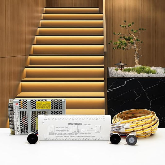 Intelligent Motion Triggered LED Stair Lighting Kit KMG-3233, 40" Cuttable LED Strip Light for Indoor LED Stair Lights (Warm White 3000K,12 Stairs)