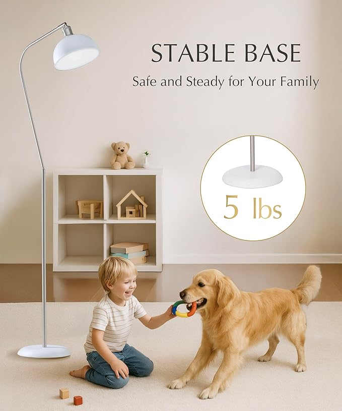 HarvestLand Halo Sliver White Floor Reading Lamp – Pharmacy Floor Lamp with Solid Base, Reading Lamps Floor Standing for Living Room, Bedroom or Over Chair use