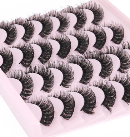 False Eyelashes Russian Strip Lashes Volume Fake Eyelashes Extension D-Curly Wispy Handmade Soft Reusable 14 Pairs Lashes Pack