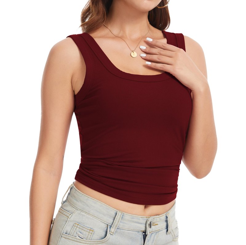Womens Sleeveless Scoop Neck Tank Top Ribbed Fitted Summer Basic Slim Cute Tops 2026 Y2k Trendy Clothes Maroon