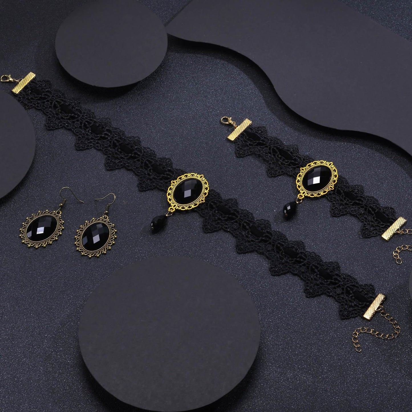 Gothic Choker Necklace Halloween Jewelry Set for Women, Red/Black Choker Goth Lace Witch Costume Jewelry, Witchy Vampire Masquerade Steampunk Victorian Lolita Renaissance Costume Accessories for Woman