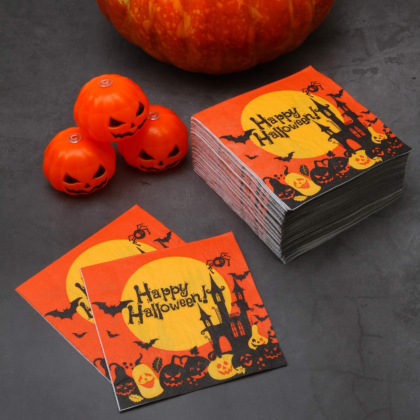 Elcoho 150 Pieces Halloween Disposable Beverage Paper Napkins Frightfully Fancy Cocktail Napkins with 2 Layers, 5 by 5 inches
