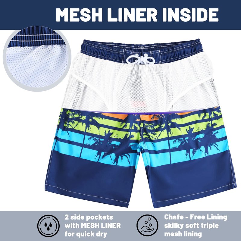 KAILUA SURF Mens Swim Trunks Long, Quick Dry Boardshorts, 9 Inch Inseam Mens Bathing Suits with Mesh Lining Navy Blue
