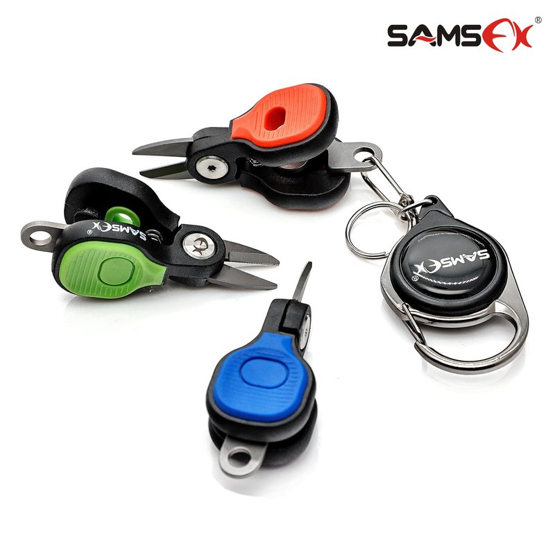 SAMSFX Fishing Nipper with Retractable Tether, Stainless Steel Blades that Cut Braid, Mono and Fluoro Lines, SNIP, Fishing Line Cutters (Green)