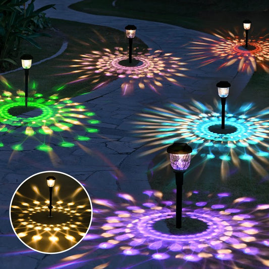Solar Outdoor Lights 2 Pack,Solpex Color Changing+Warm White Bright Solar Pathway Lights, Garden lights solar powered waterproof,Solar Lights Outdoor Waterproof for yard Decor,Landscape,Lawn，Walkways