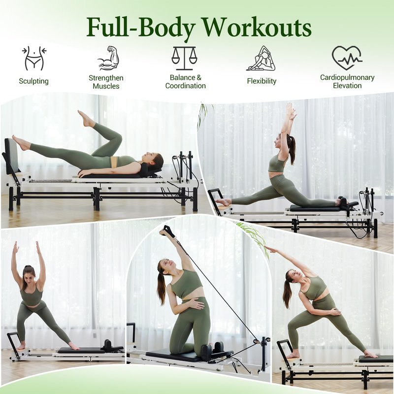 PAETA Pilates Reformer, 86" Foldable Reformer Pilates Machine with Adjustable Reformer Heights, Pilates Equipment with Piano Wire Spings and Jump Boards(Black)