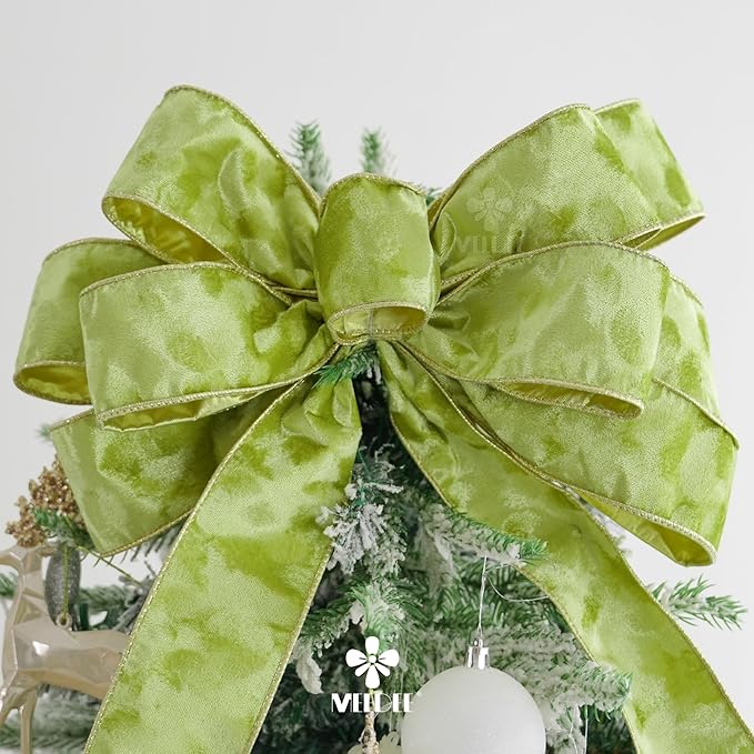 MEEDEE 2.5 inch Moss Green and Gold Velvet Ribbon 10 Yards Roll Two Tone Thick Wired Ribbon for Christmas Tree, Gift Wrapping, Velvet Bow, Wreaths, Crafts Supply, Seasonal Decorations