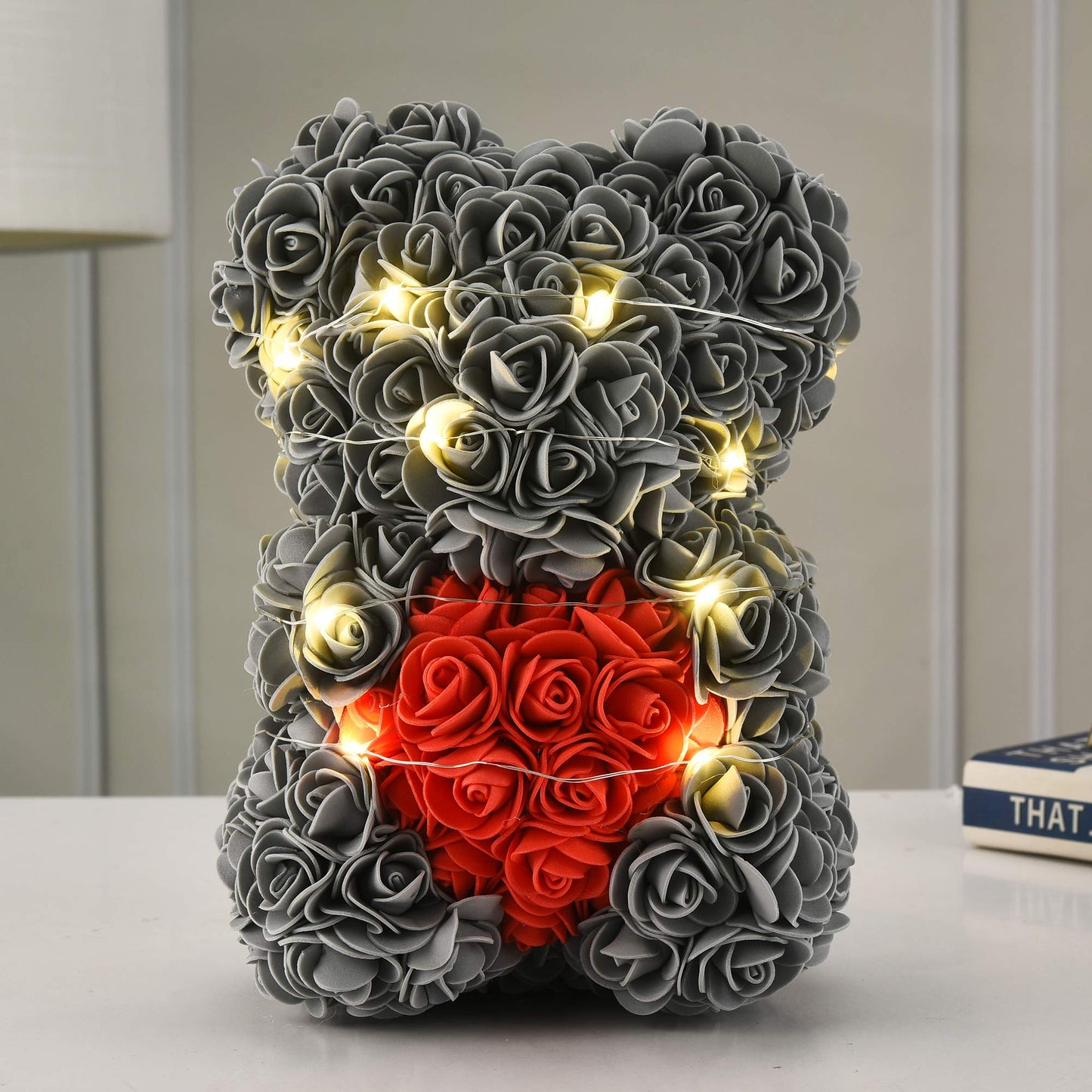 WINWISH Rose Flower Bear-Hand Made Rose Teddy Bear,Best Artificial Decoration Gifts for mom, Girls,Unique,Birthday Gifts,The Perfect Party Clear Box (Royal Blue)