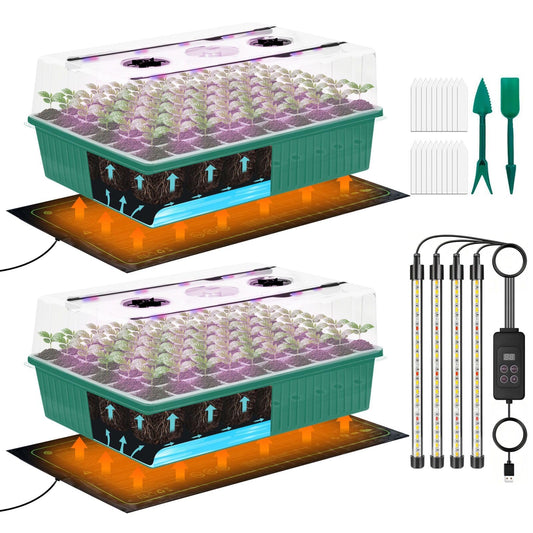 120-Cell Self-Watering Seed Starter Tray with Grow Light, Indoor Seed Starting Kit Trays with Heat Mat, Adjustable Brightness Plant Germination Trays Growing Kit with 4.13" Humidity Dome for Seed Grow