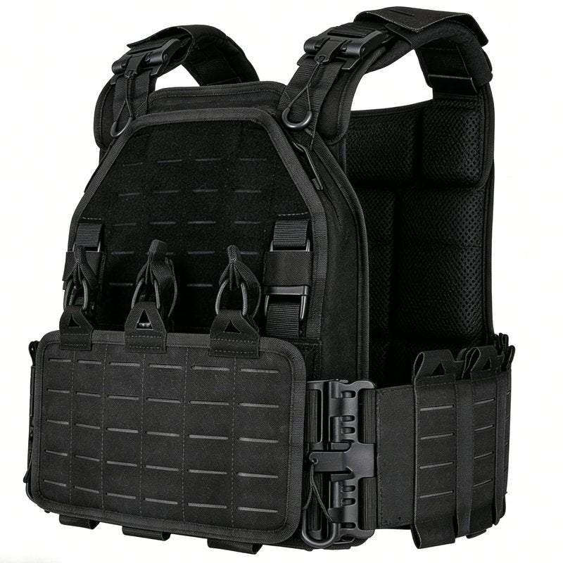 YAKEDA Tactical Outdoor Vest for Men /1000D Nylon Quick Release Laser-Cutting Modular Lightweight Vest (Black2.0)