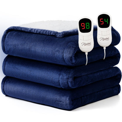 Homemate Heated Blanket Electric Throw - 50"x60" Heating Blanket Throw 1/2/4/6/8 Hours Auto-Off 10 Heat Level Over-Heat Protection Flannel Sherpa ETL Certification