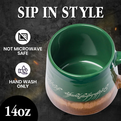 Silver Buffalo Lord of The Rings Elven Text High Gloss Reactive Glaze Tapered Pottery Mug,18 Ounces
