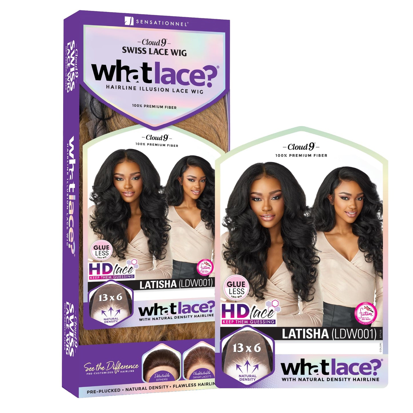 Sensationnel WHAT LACE 13x6 Wigs - Cloud 9 Synthetic Hair Hand Tied Natural Preplucked Hairline Illusion Lace Frontal Lacewig -Whatlace LATISHA (1B)