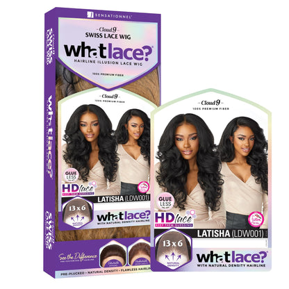 Sensationnel WHAT LACE 13x6 Wigs - Cloud 9 Synthetic Hair Hand Tied Natural Preplucked Hairline Illusion Lace Frontal Lacewig -Whatlace LATISHA (1B)