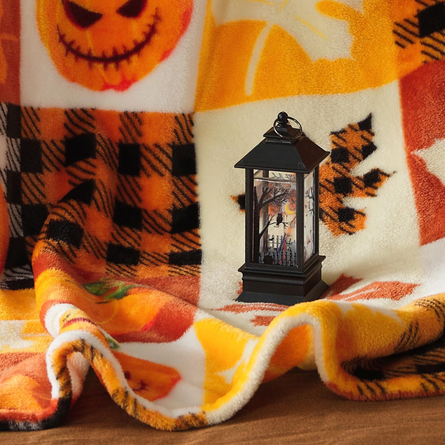 ROMROL Halloween Fleece Throw Blanket, Pumpkin, Leaves Fall Plaid Blanket, Soft Fuzzy Plush for Couch Sofa or Bed, Luxury Flannel Lap Blanket, for Kids, Adults, Wife, Self (50" x 60")