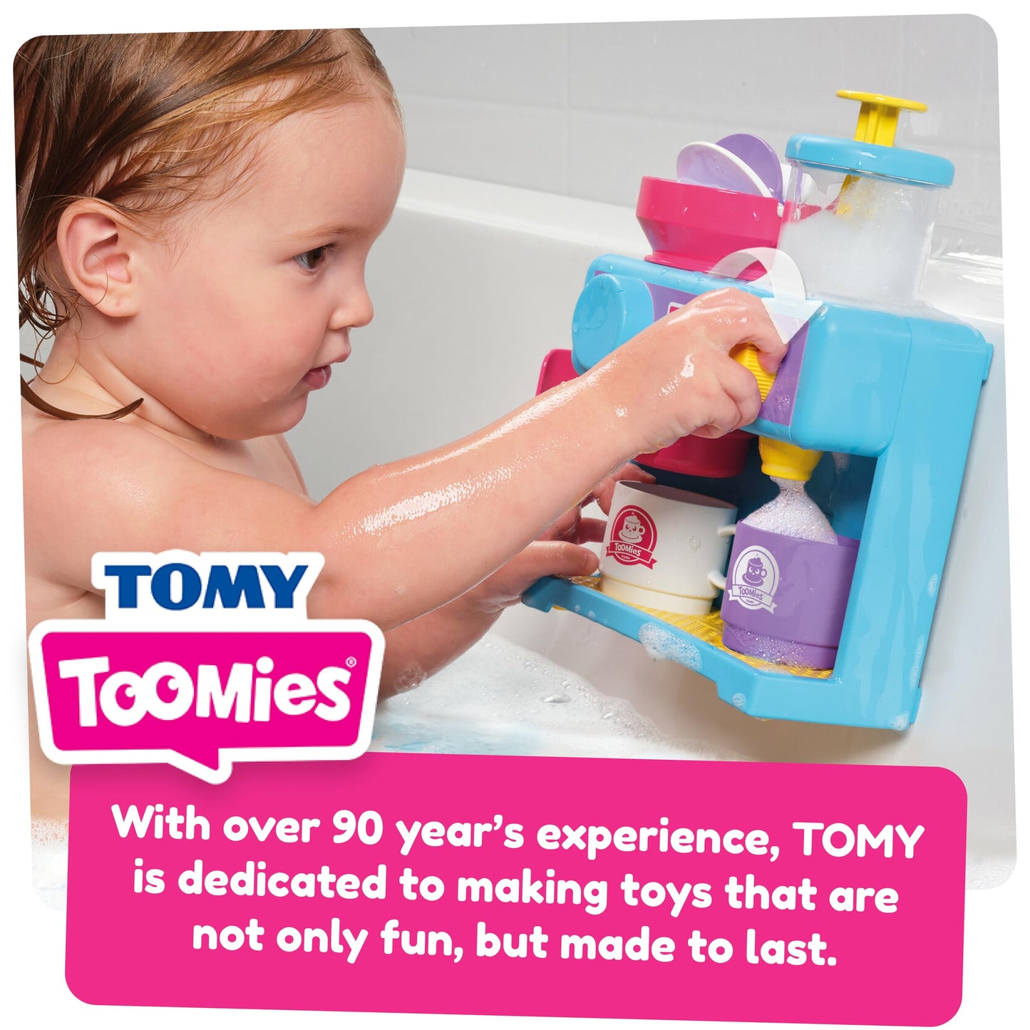 Toomies Bath Barista - Pretend Cafe Baby Bath Toys - Wall Mounted Bubble Bath Play Kitchen Toddler Toys - Kids Kitchen Set Includes 3 Cups, 1 Jug, 1 Shaker - +18 Months Boys Toys & Girls Toys