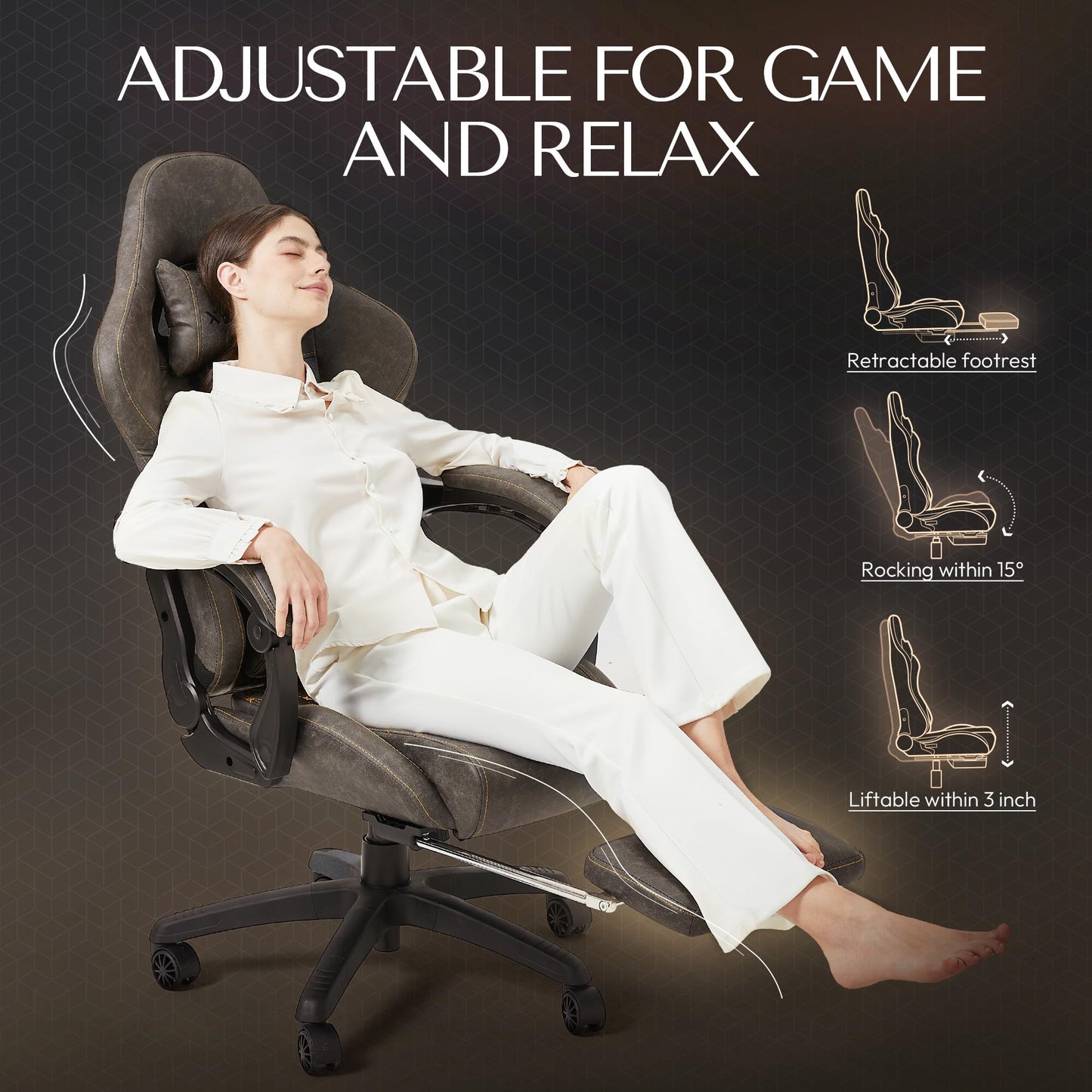 Dowinx Gaming Chair Big and Tall, Ergonomic Computer Chair with Footrest and Massage Lumbar Support, High Back Comfortable Gamer Chair for Adults 350Lbs PU Leather for Office Game, Brown