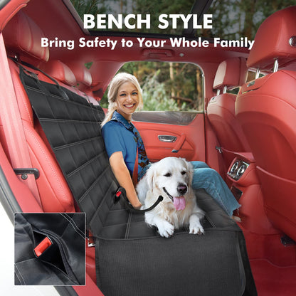 Dog Car Seat Cover 4-in-1, 100% Waterproof Dog Car Hammock, Durable Scratchproof Nonslip Back Bench Cover for Dogs with Seat Anchor, Machine Washable, Universal fits Trucks SUV