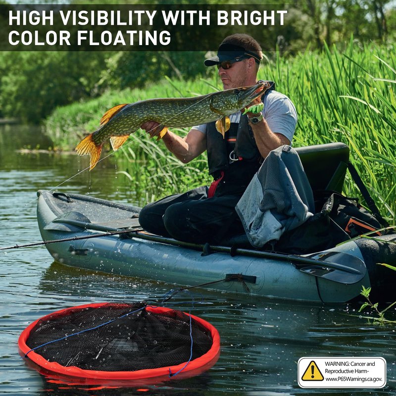 QualyQualy Floating Fish Basket 41/73 Gallons, Foldable Fishing Net Bait Cage for Live Caught Fish, Extra Large Fishing Basket Portable Kayak Fishing Live Well Baitfish Minnow Bucket