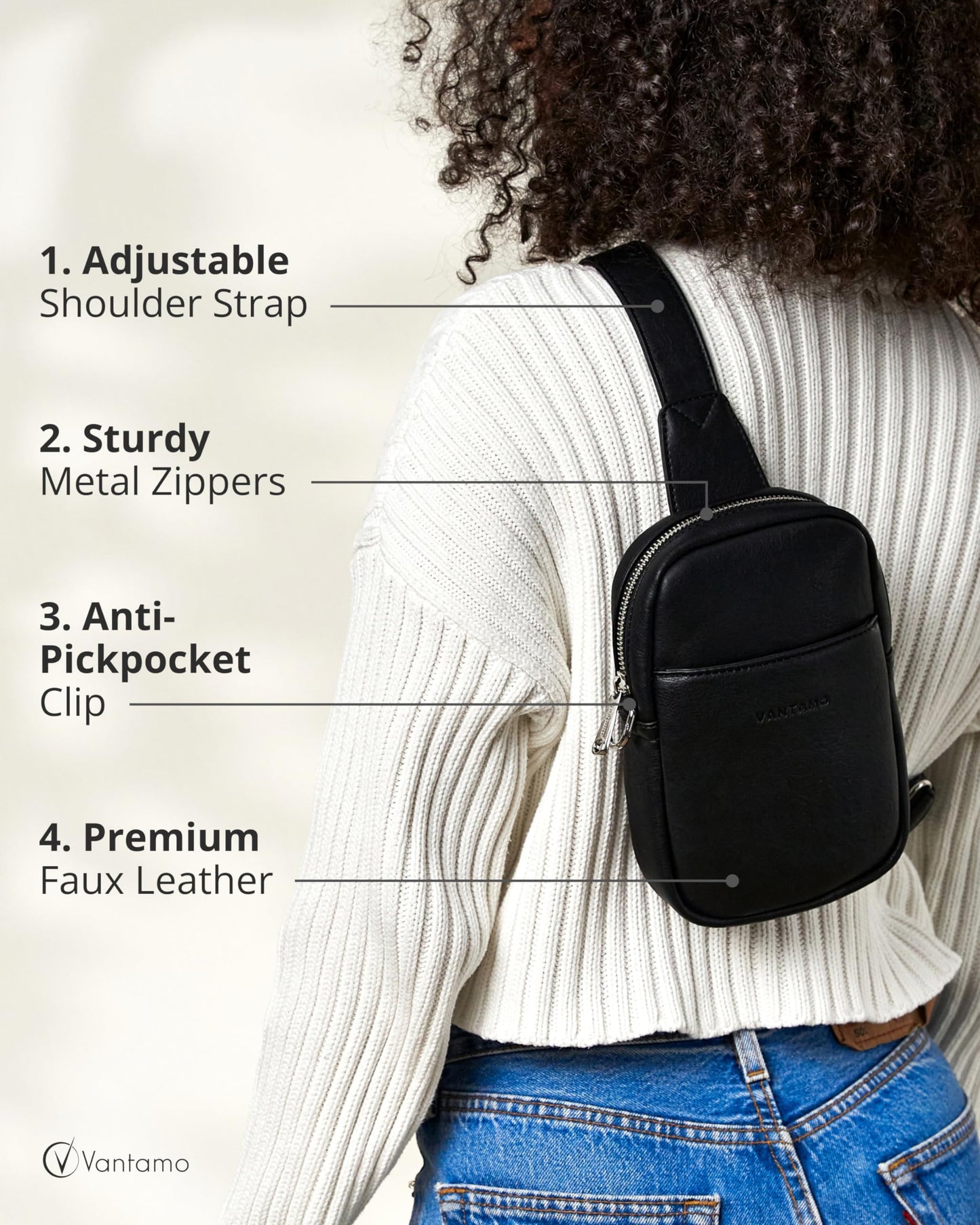 Vantamo Cross Body Bag Women with RFID Protection, Anti-Pickpocket Clip & Premium Material, Stylish Sling Bag Women with Silver Zipper, Secure Anti Theft Crossbody for Travel & Everyday Use