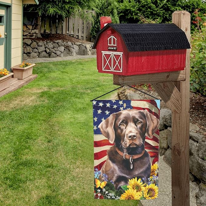 Labrador American Flag Patriotic Dog Garden Flag Welcome Party Outdoor Outside Decorations Picks Home House Garden Yard Decor 12x18 Inch