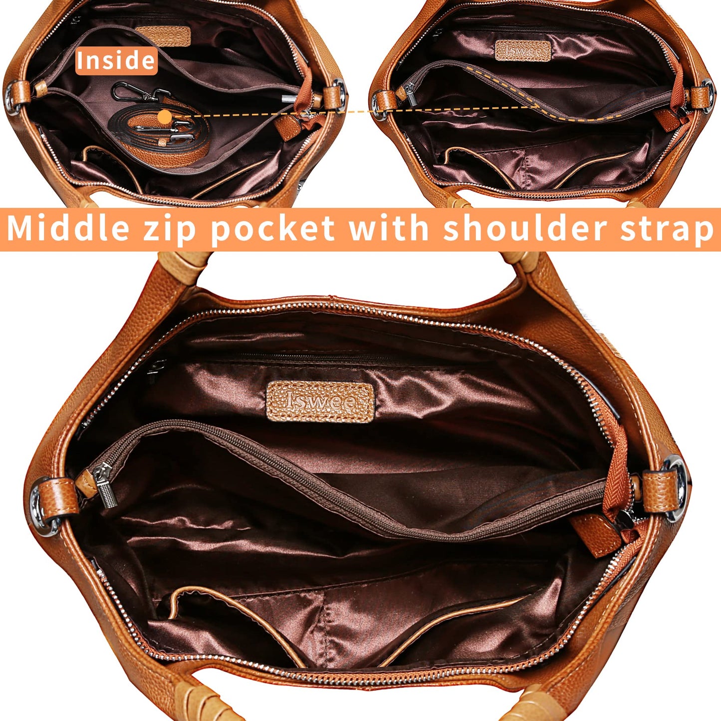 Iswee Genuine Leather Purses for Women Medium Size Satchel Handbags Crossbody Bag Shoulder Tote Bags Hobo Purses Trendy Ladies Hand Bag (Sorrel)