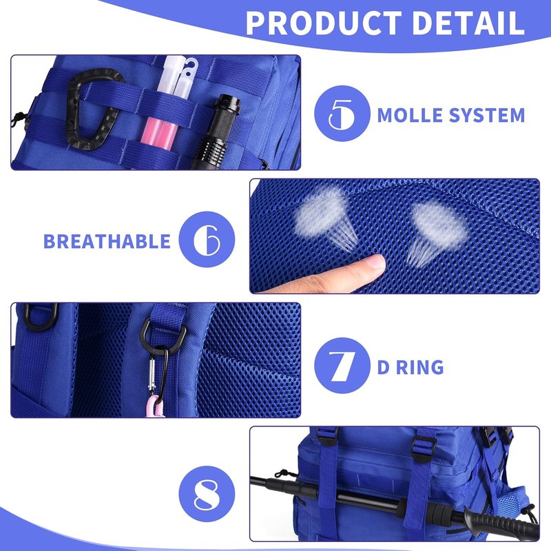 Tactical Backpack - 25L Military Molle Rucksack for Men & Women | Heavy Duty Klein Blue Daypack