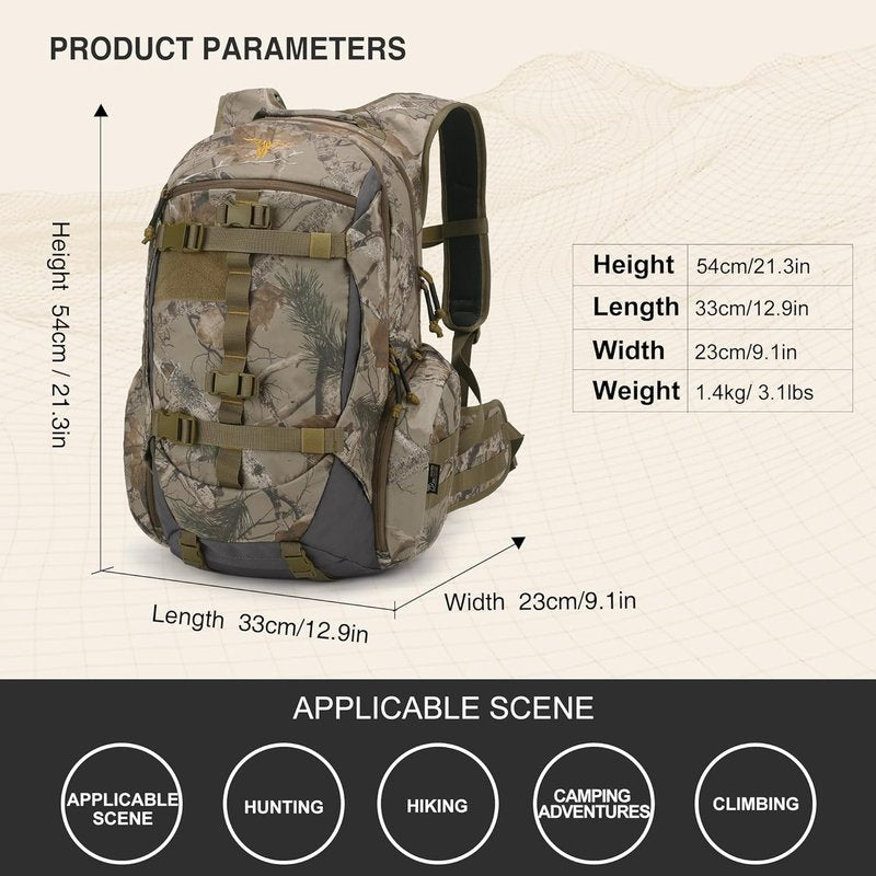 Mardingtop Camo Hunting Backpack - Large Capacity Tactical Day Pack with Rain Cover for Outdoor Adventures