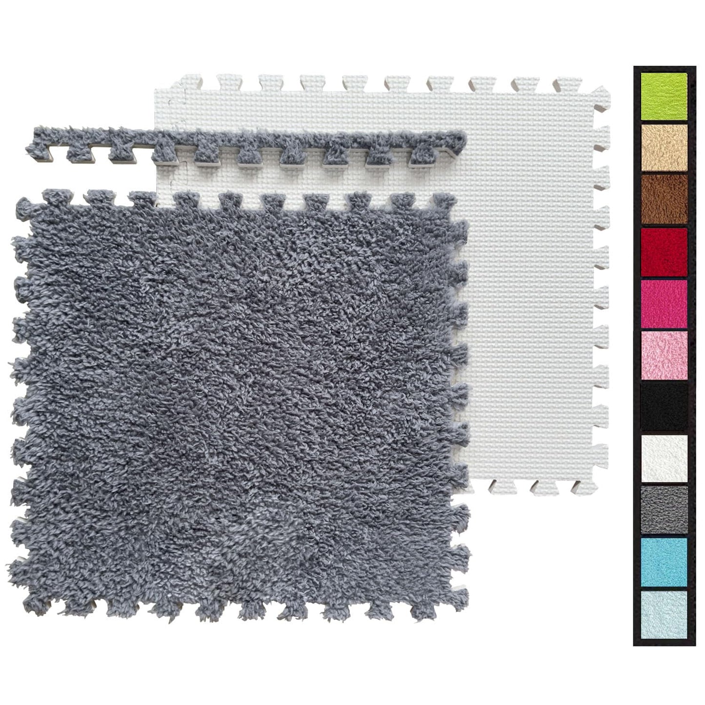 16 Pcs Carpet Foam Floor Tiles Kids Play Mat Plush Interlocking Carpet Tiles Anti-Slip Soft Protect Baby Foam Mats Replaceable Washable Puzzle Floor Mats for Playroom, Bedroom, Home Decor, 49" x 49"