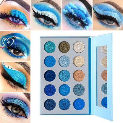 DE'LANCI Space Blue Eyeshadow Palette 15 Color Cosmetics Pressed Pigment Christmas Snowflake Eye Shadow Pallete Matte Shimmer Glitter Drama Makeup Eye Shadow Powder Long Lasting Blue Makeup Pallet