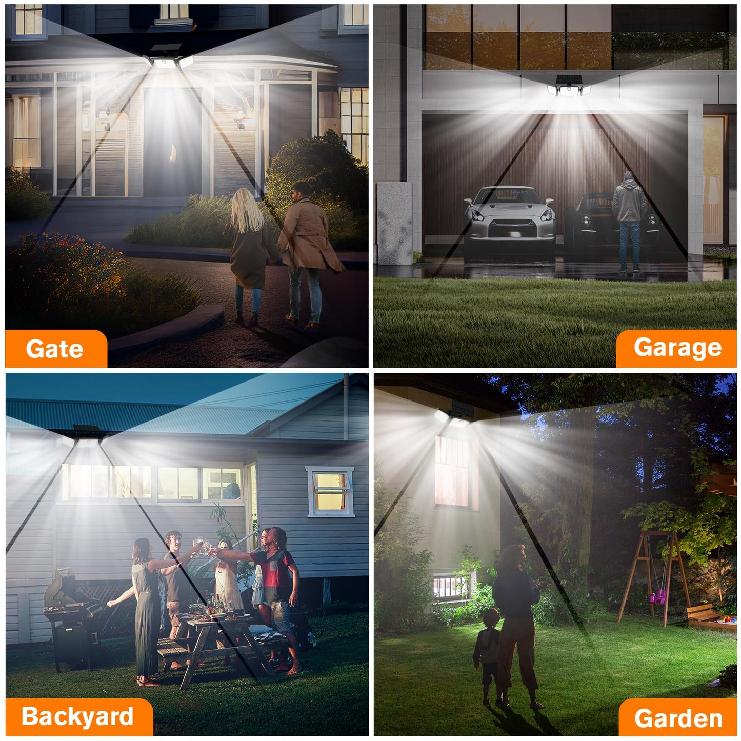 Solar Lights Outdoor, Quick Charge Solar Motion Deck Lights Outdoor for Deck with 232LEDs High Brightness, Larger Built-in Tempered Glass Panel, Sensitive PIR Motion Inductor (Remote,2 Pack)