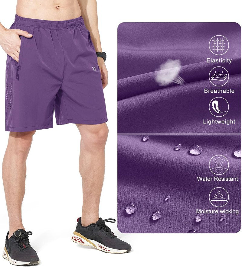 NORTHYARD Men's Athletic Running Shorts Gym Workout 7"/9"/5" Quick Dry Lightweight Sports Basketball Tennis 3 Zipper Pockets Purple M