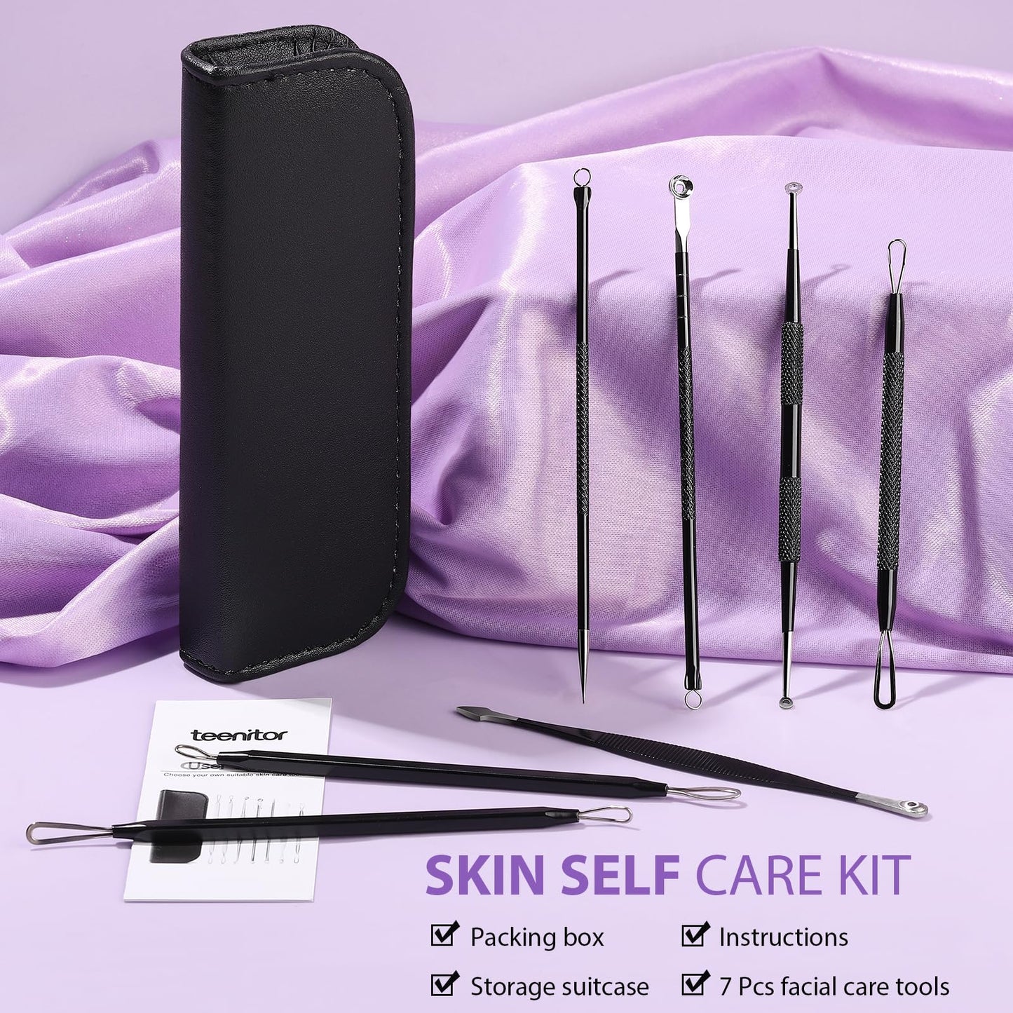 Teenitor 7 in 1 Blackhead Remover Tools, Surgical Grade Pimple Popper Tool Kit, Blackhead Extractor, Pimple Extractor, Black Head Remover for Face Nose