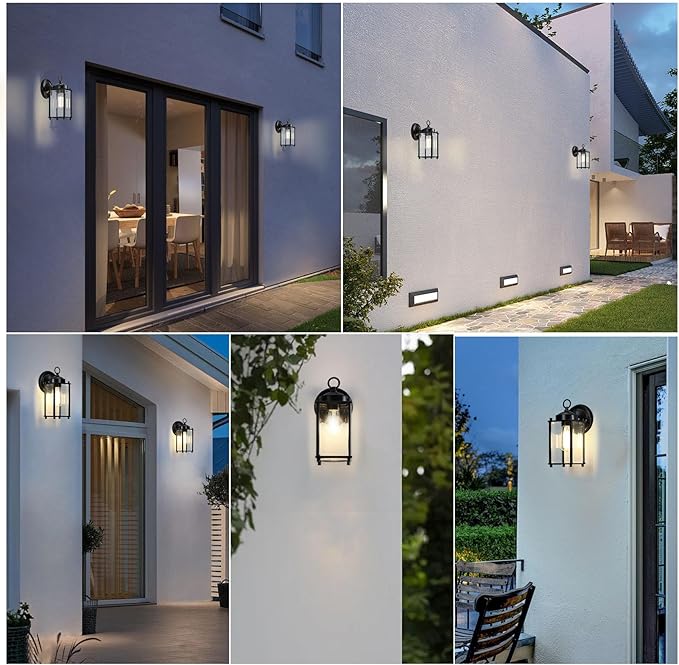 Outdoor Wall Light, Exterior Lighting Fixture Wall Sconce, Black Porch Light Fixture with Clear Beveled Glass, Outdoor Wall Lantern Waterproof Anti-Rust E26 Socket for Front Door, Entryway