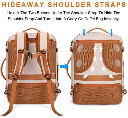 Carry on Travel Backpacks, Extra Large 40L Flight Approved Bag for Men & Women,Expandable Suitcase Backpack With 4 Packing Cubes,Water Resistant Luggage Daypack Business Weekender Bag,Beige