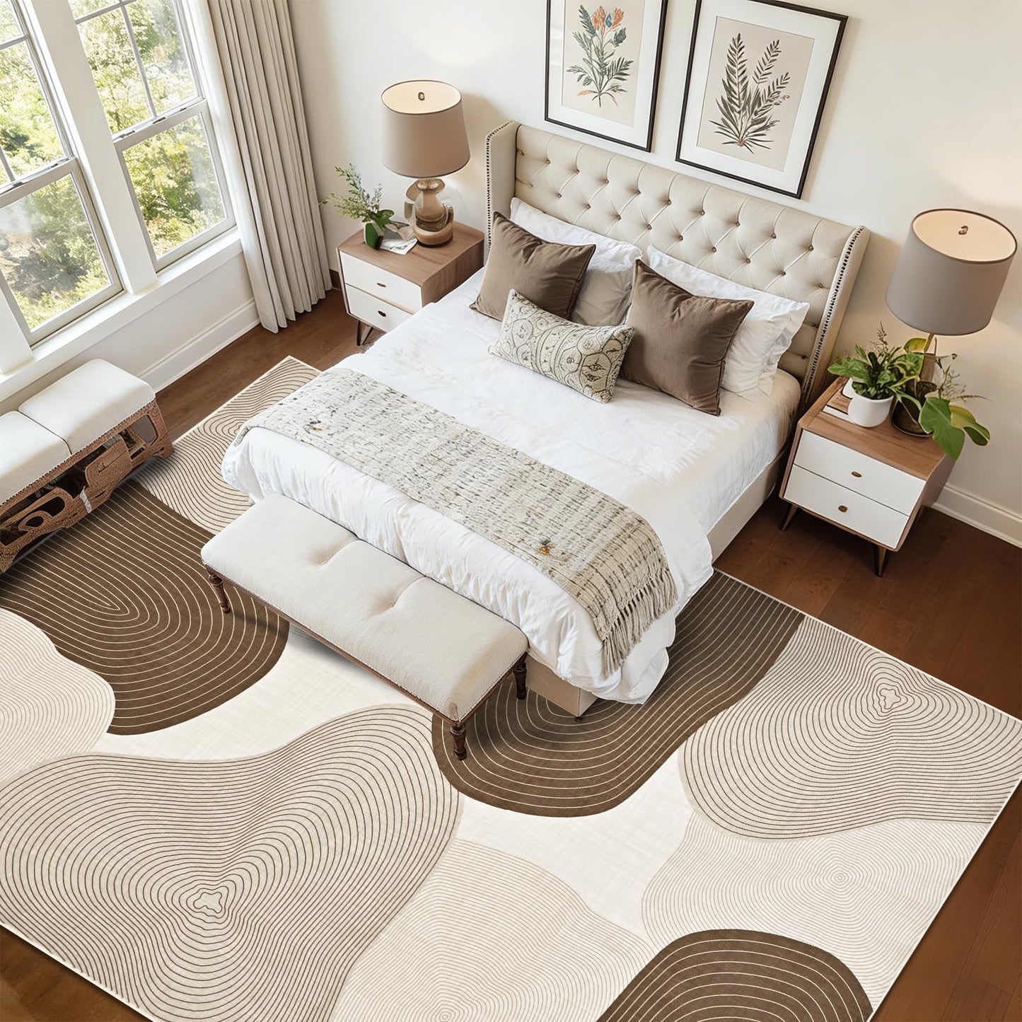 Yinhua Abstract Area Rug 5x7, Brown Living Room Rug Washable Modern Rugs Non Slip, Soft Area Rugs Low Pile, Faux Wool Carpet for Bedroom, Dining Room, Brown