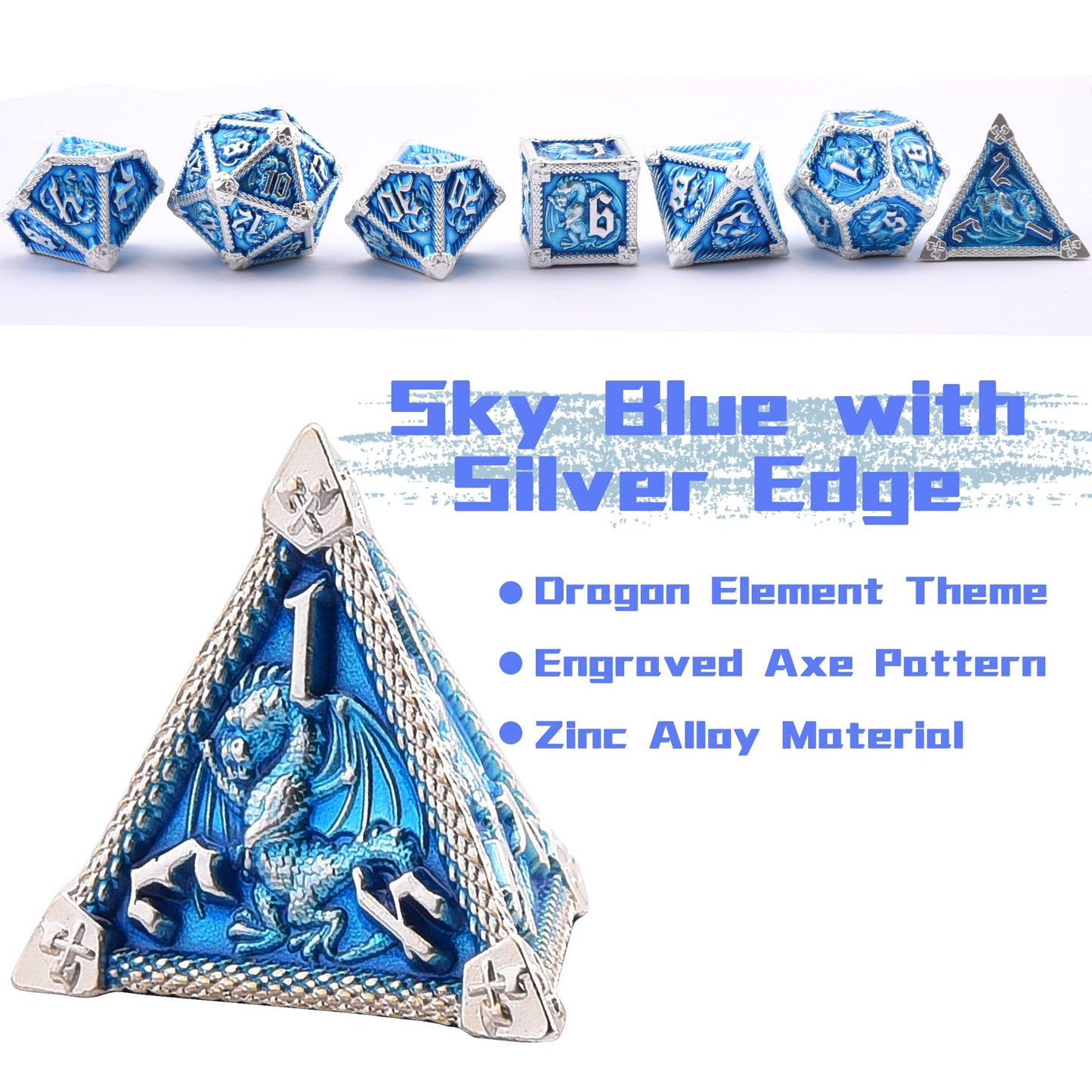 AUSTOR 7-Die Metal DND Dice Set Dungeons and Dragons Polyhedral Roll Playing Dice with Box D20 D12 D10 D% D8 D6 D4 for Pathfinder MTG RPG Board Games