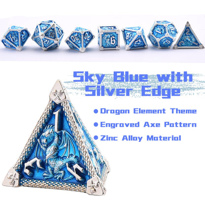 AUSTOR 7-Die Metal DND Dice Set Dungeons and Dragons Polyhedral Roll Playing Dice with Box D20 D12 D10 D% D8 D6 D4 for Pathfinder MTG RPG Board Games