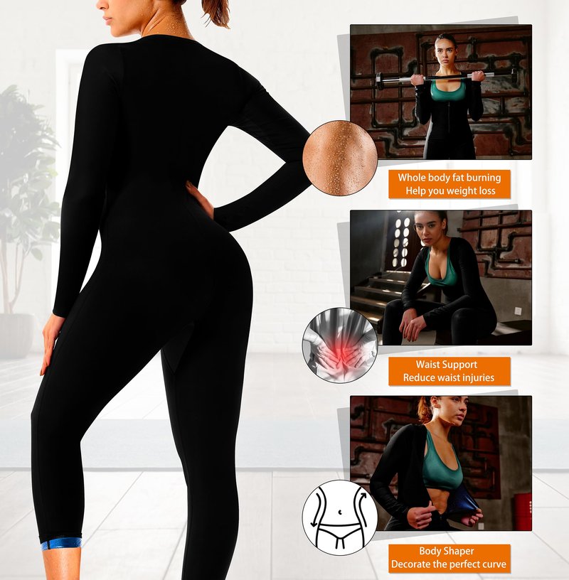 LMCOB Full Body Sauna Suit for Women Waist Trainer Sweat Jumpsuit Waist Trainers Workout Sauna Suits Women(LYBH70023-01-XL)