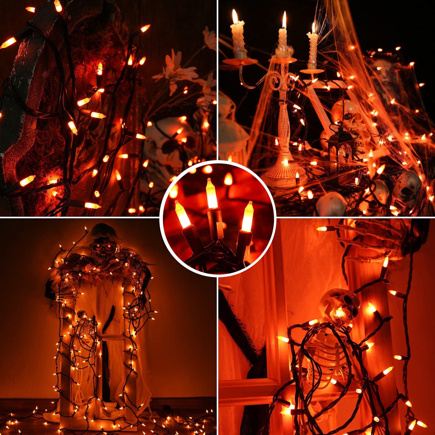 Toodour Orange Halloween Lights, 25ft 100 Count Incandescent Halloween String Lights, UL Certified Connectable Mini Bulbs Orange String Light for Home, Garden, Porch, Party, Indoor Decorations