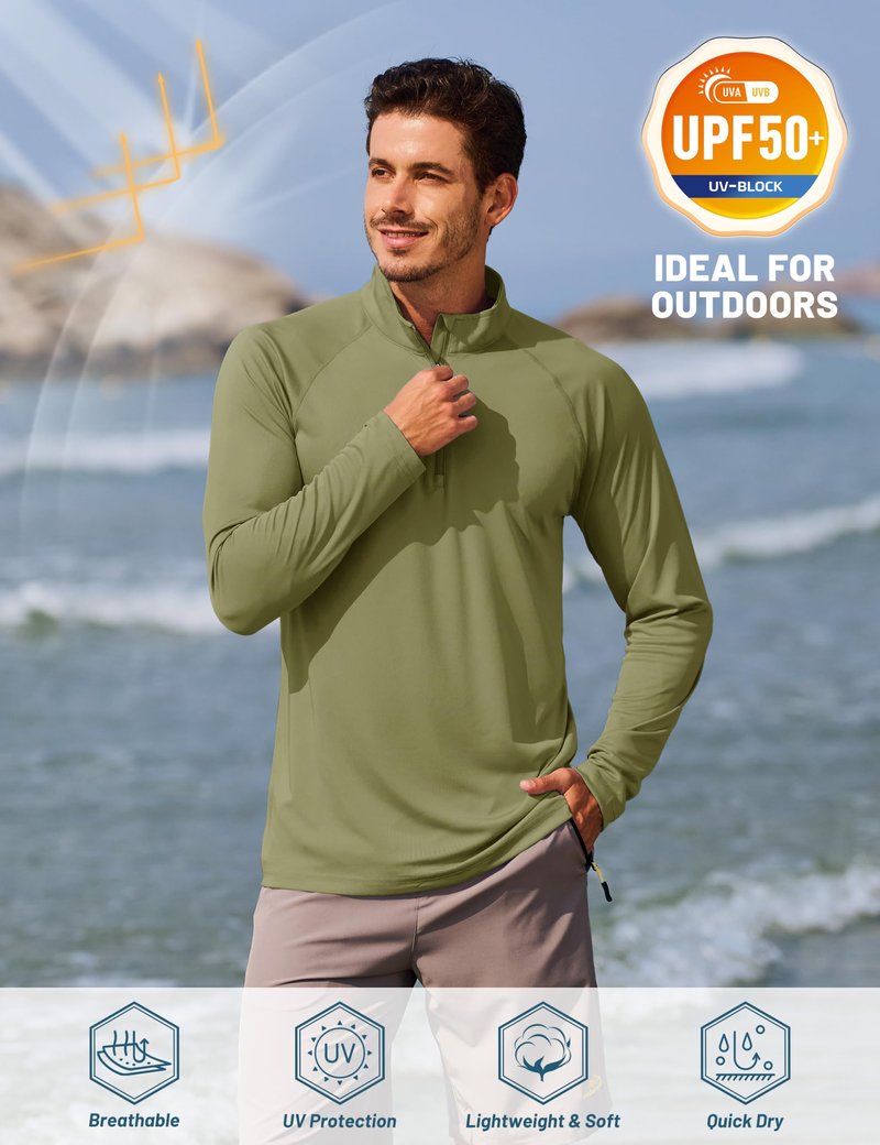 TACVASEN Men's Quarter Zip Pullover Golf Shirts Sun Protection Athletic Quick Dry Fit Sports Long Sleeve Running UV Outdoor Shirts Dull Cyan
