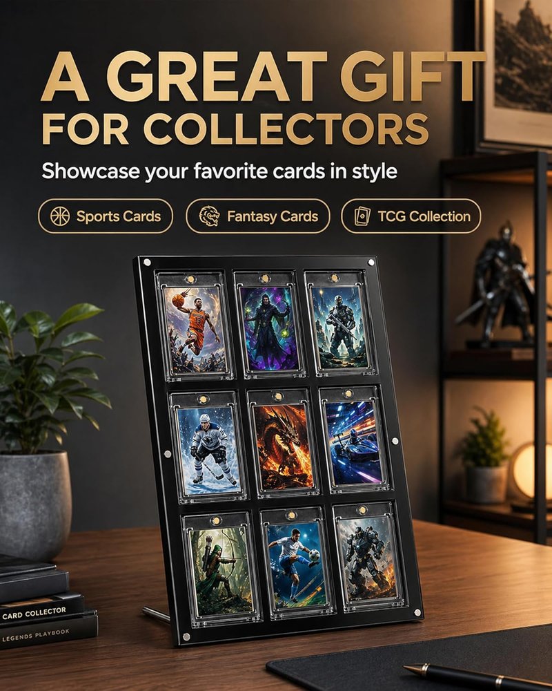 Acrylic Trading Card Display Frame - Wall Mount & Stand for 9 Cards | UV Protection for Sports & Gaming Collectibles