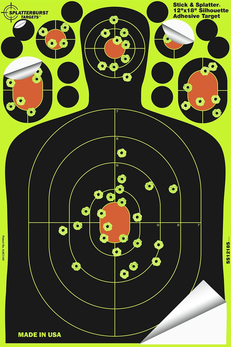 Splatterburst Targets - 12 x18 inch - Stick & Splatter Adhesive Silhouette Shooting Target - Shots Burst Bright Fluorescent Yellow Upon Impact - Gun - Rifle - Pistol - Airsoft - Air Rifle (10 Pack)
