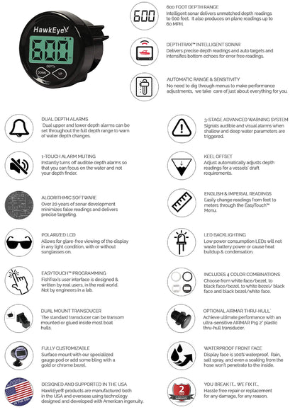 DepthTrax 2B Boat Mount In Dash Digital Depth Finder