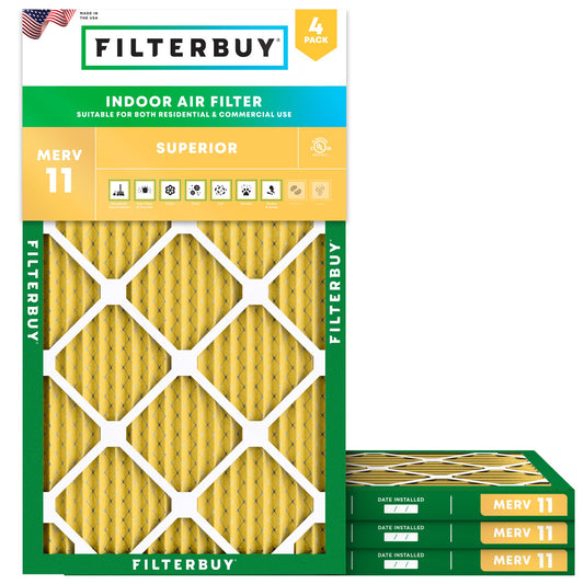 Filterbuy 8x20x1 Air Filter MERV 11 Superior Pet & Allergy Defense (4-Pack), Electrostatic Pleated HVAC AC Furnace Filters Replacement, Made in USA (Actual Size: 8.00 x 20.00 x 0.75)
